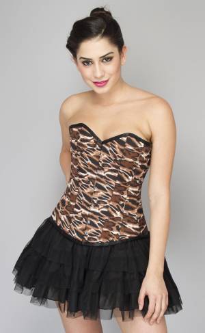 Sexy Tiger Printed Polyester Overbust Satin Net Tutu & Skirt Corset Dress