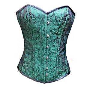 Green Black Brocade Overbust Waist Cincher Shapewear Corset Top