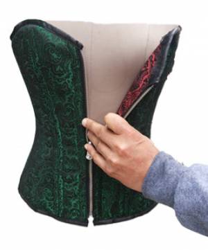 Green Red Reversible Brocade Front Zipper Waist Training Overbust Corset Top