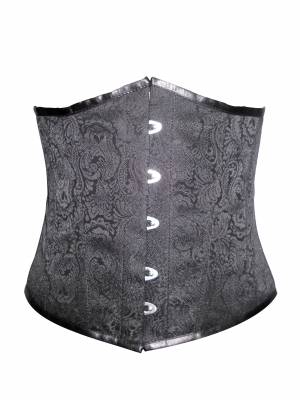 Black Brocade Gothic Bustier Waist Training Burlesque Underbust Corset Costume