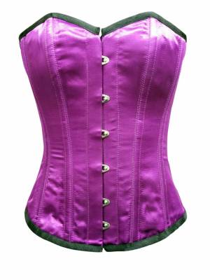 Purple Satin Front Opening Busk Waist Cincher Vintage Overbust Corset Top
