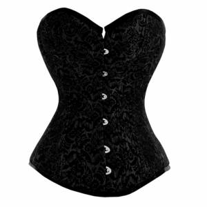 Black Brocade Gothic Bustier Waist Training Steampunk Burlesque Period Costume Overbust Corset