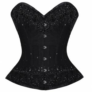 Black Handmade Sequined Gothic Bustier Waist Training Overbust Corset Costume