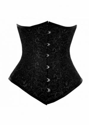 Black Brocade Double Bone Gothic Bustier Waist Training Halloween Long Underbust Corset