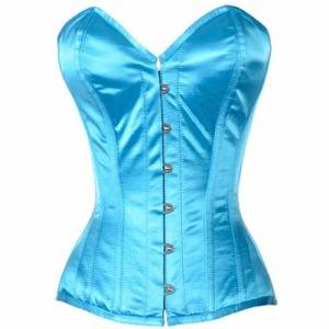 Turquoise Satin Gothic Burlesque Bustier Waist Training Overbust Corset Costume