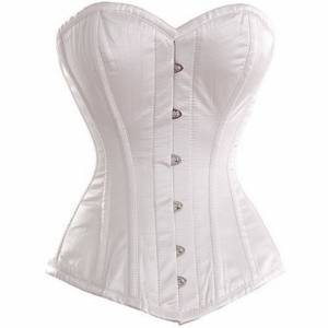 White Satin Gothic Bustier Waist Training Steampunk Overbust Corset Costume
