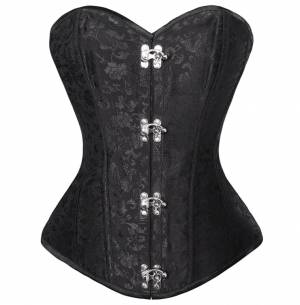 Black Brocade Seal Lock Bustier Waist Training Burlesque Period Costume Overbust Corset
