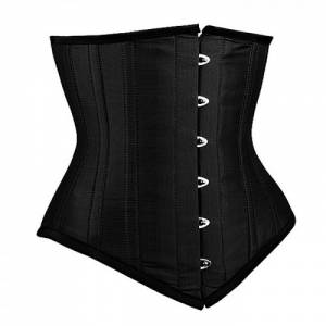 Black Satin Gothic Bustier Waist Training LONG Underbust Corset Costume