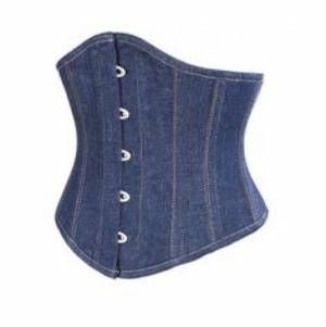 Blue Denim Steampunk Bustier Waist Training Underbust Corset Costume