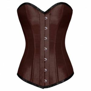 Brown Satin Gothic Burlesque Waist Training Victorian LONG Overbust Corset Costume