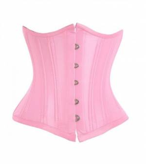 Pink Satin Double Bone Gothic Bustier Waist Cincher Underbust Corset Costume