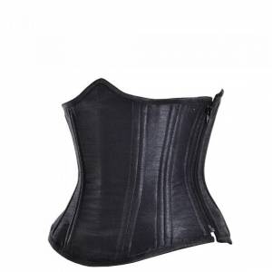 Black Satin Side Zipper Double Bone Gothic Bustier Waist Cincher Shapewear Underbust Corset Costume