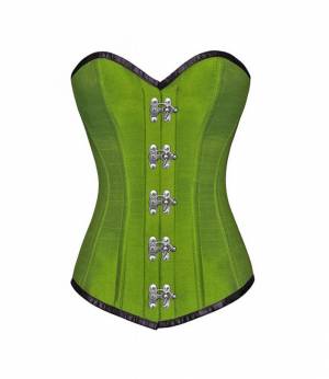 Women's Green Silk Seal Lock Gothic Bustier Waist Training LONG Overbust Corset Costume