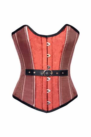 Orange Pink Silk Gothic Bustier Waist Training Overbust Corset Costume