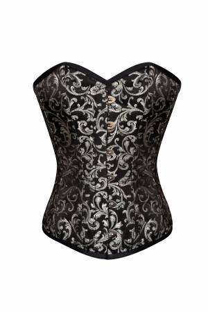 Black Silver Brocade Gothic Bustier Waist Training Overbust Steampunk Corset Costume