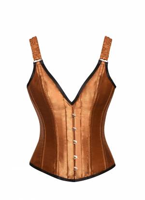 Apricot Silk Shoulder Strap Bustier Waist Training Overbust Corset Costume