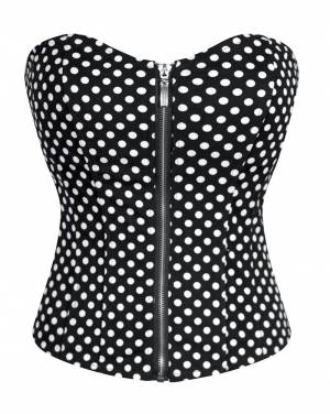 Women's Corset Black N White Polka Dot Satin Zipper Gothic Waist Training Overbust Corset Costume