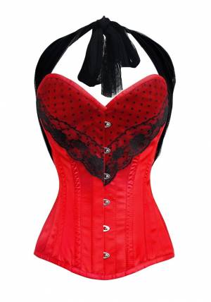 Red Tapta Net Lacing Gothic Bustier Waist Training LONG Overbust Corset Costume