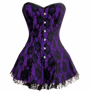 Baby Purple Satin Net Gothic Bustier Waist Training Costume Overbust Corset Dress