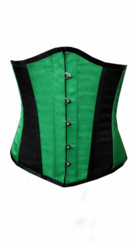 Green Black Satin Waist Training Bustier Body Shaper Underbust Corset Costume Top