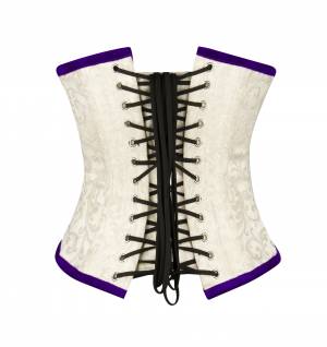 Women’s Cream Brocade & Purple Velvet Gothic Burlesque Waist Training Underbust Corset