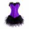 Purple Satin Black Tutu Skirt Gothic Bustier Waist Training Costume Vintage Overbust Corset Dress